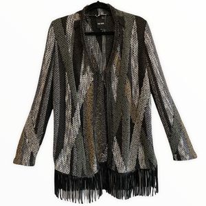 Nic + Zoe Fringe Hem Long Open Cardigan Sweater